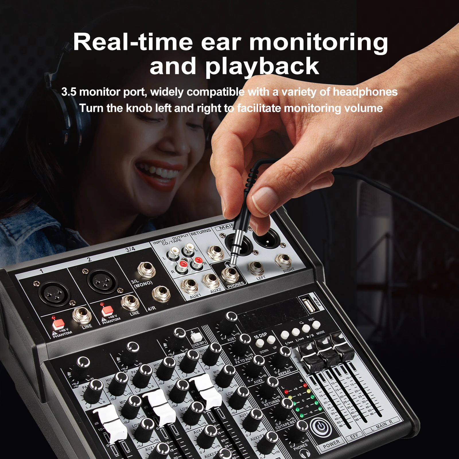 Digital 4-Channel Audio Mixer Mixing Console Built-in 48V Phantom Power With BT Function Professional Audio System