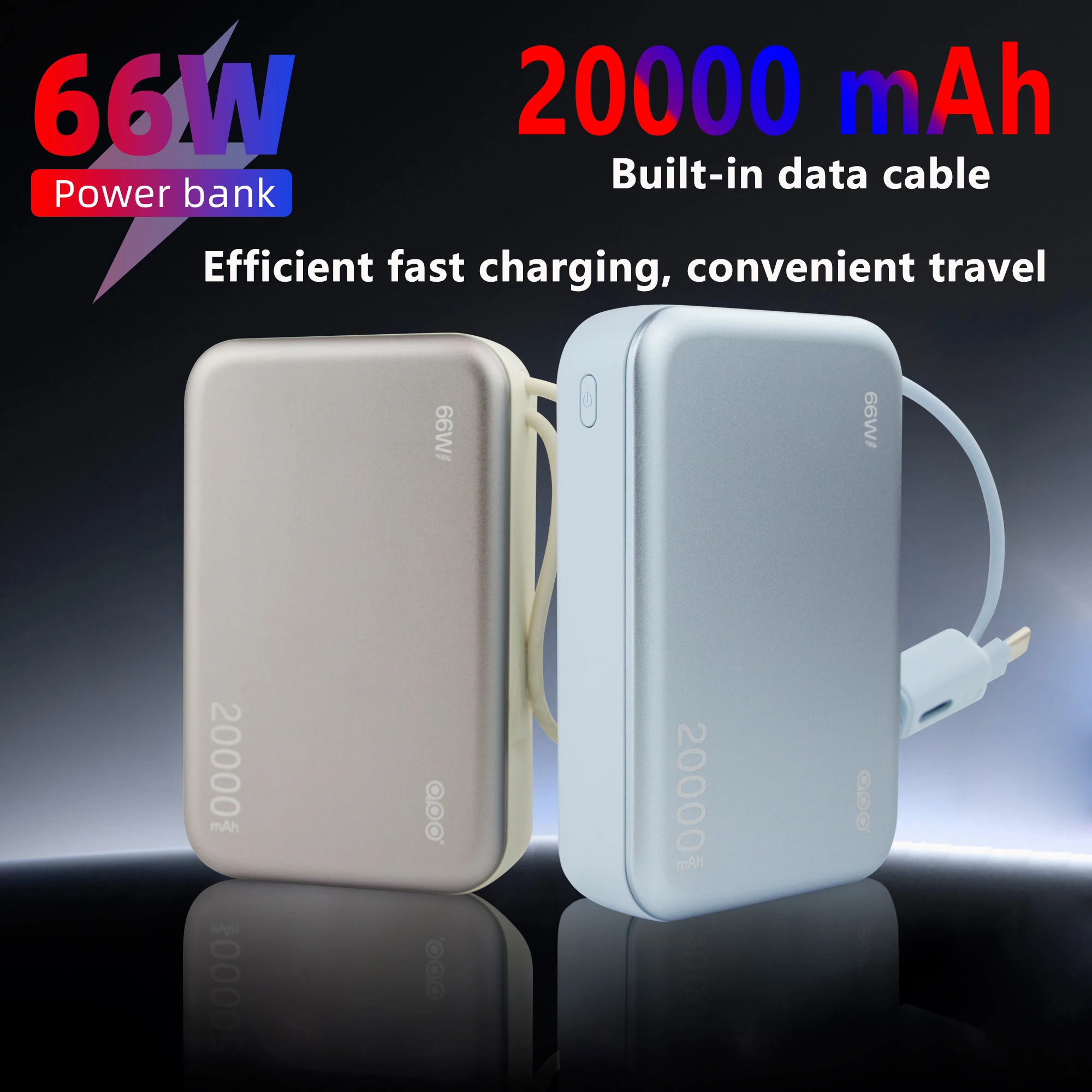 

MQIQI 20000mAh Power Bank 66W PD Fast Charging With 2 Cables Powerbank Rechargeable Batteries For iPhone 16 15 14 Xiaomi Huawei