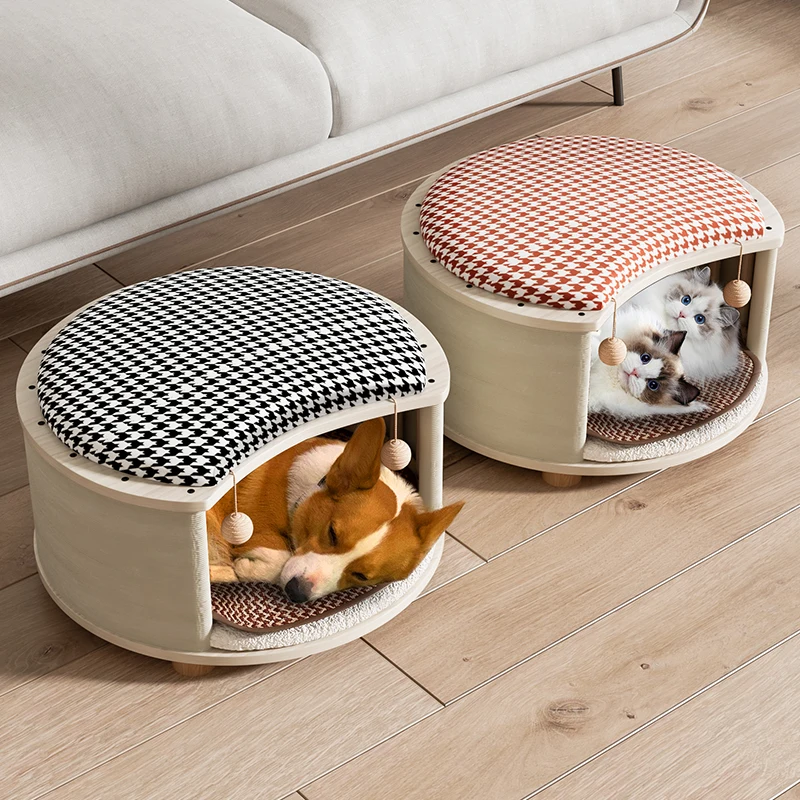 

Four Seasons Universal Cat Nest Stool Human Cat Shared Closed Small Kitten House Solid Wood Warm Tent Winter Pets Sleeping Nest