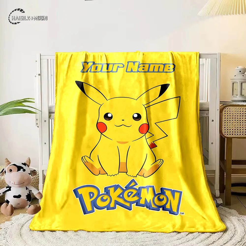 Custom Name Personalized Blanket Pokemon Pikachu Fluffy Soft Flannel Sofa Adult Blanket Office Lunch Break Blanket Kid Gift