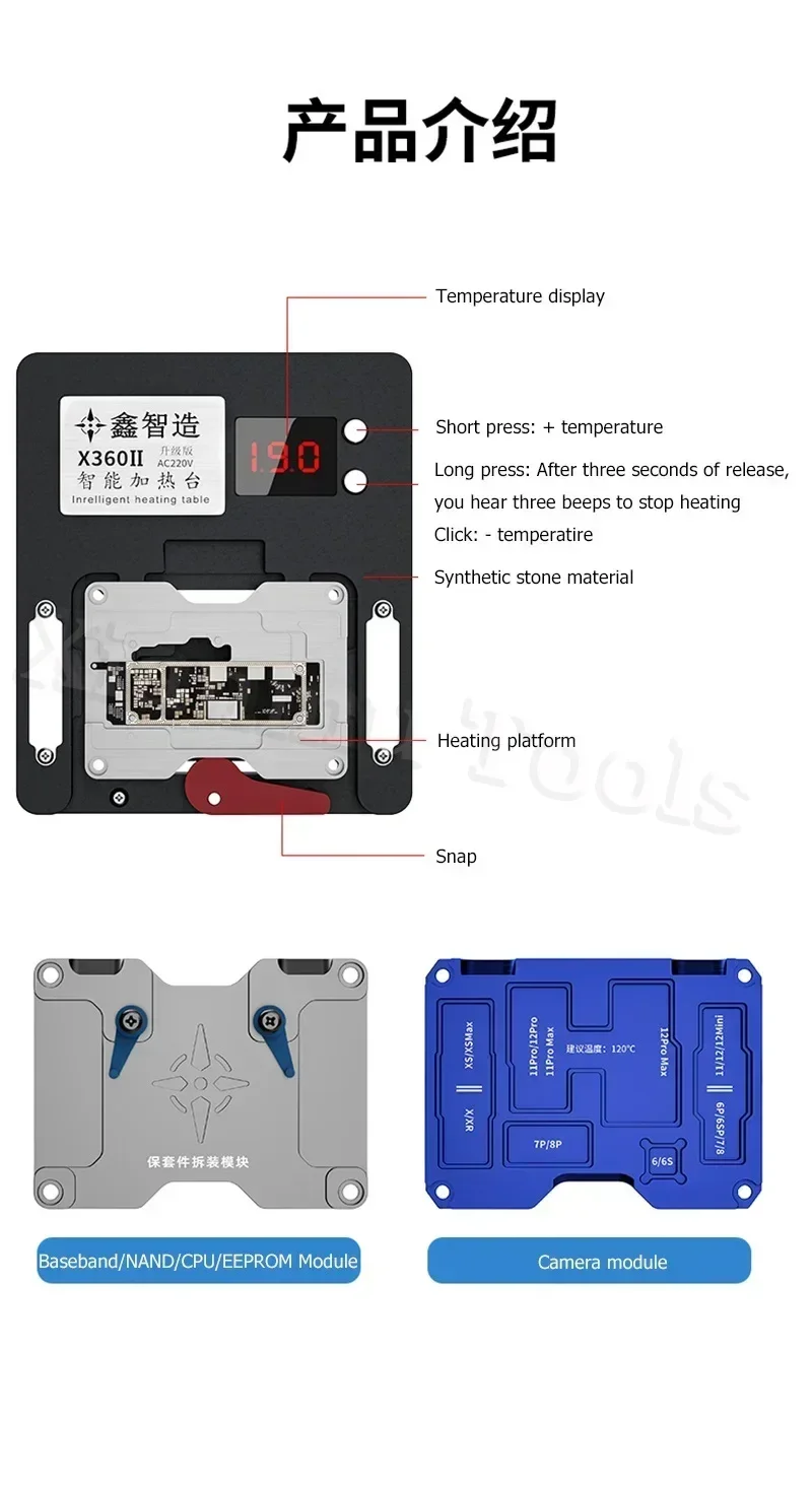 XZZ Xinzhizao X360 i Preheater dla iPhone X 11 12 13 13 14 15 16 PRO MAX Heating Face ID PCB Board Middle Layer Repair Tools Kit — zdjęcie 7