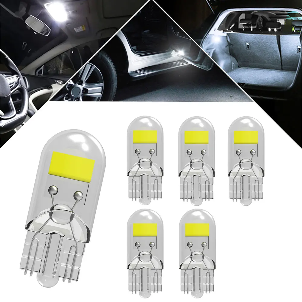 6pcs T10 Led Bulbs Canbus W5W Sapphire COB Drive Free Led Wedge Bulb 6000K 168 194 Led 5w5 Car Interior Dome Reading Bulb