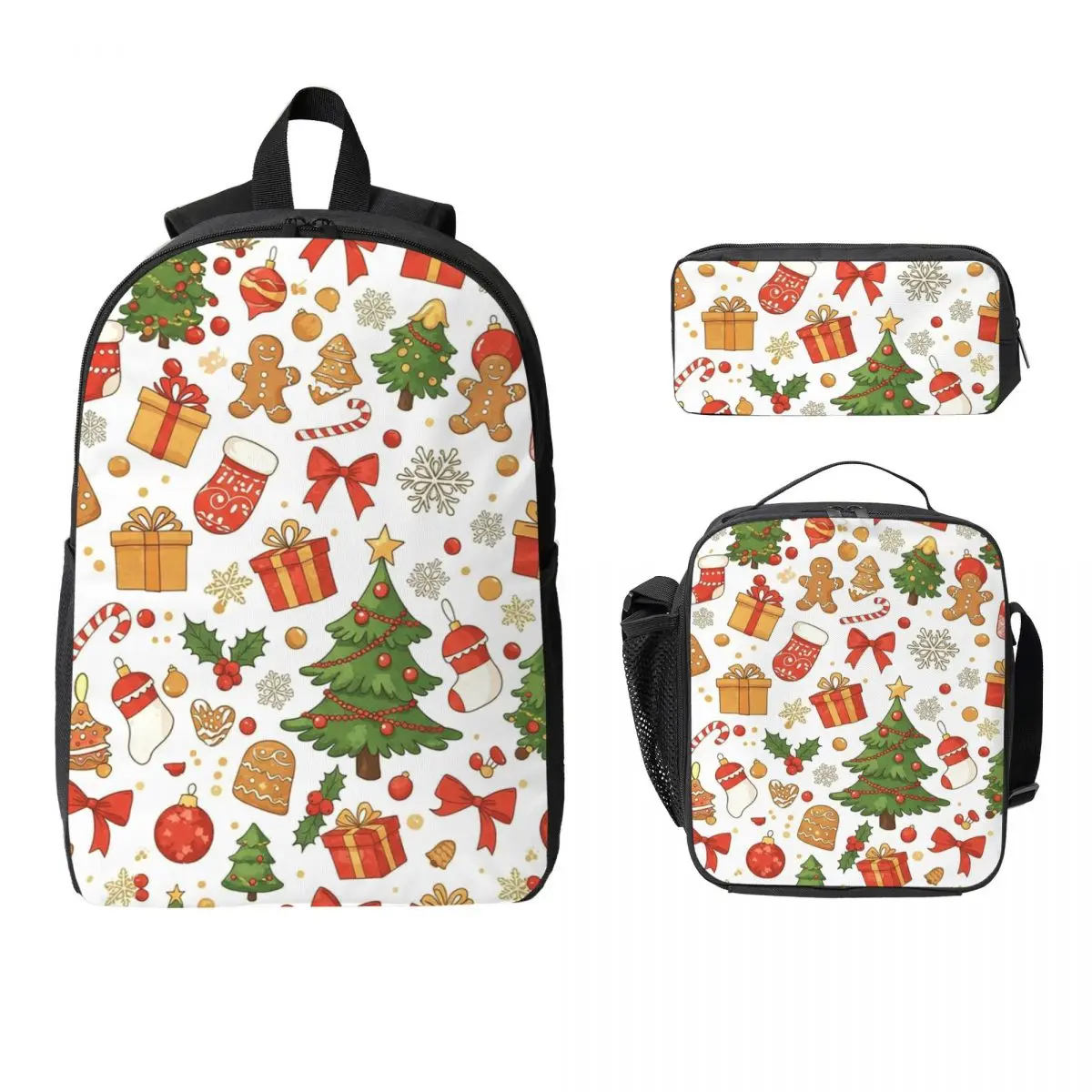 Gingerbread Holiday Happy Backpack Student BookBag School Bag Computer Shoulder Bags 3ps Insulated Lunch Bag Pencil Case