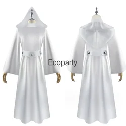 New Leia Princess Cosplay Kostuum Voor Vrouwen Middeleeuws Wit Gewaad Capuchon Vintage Jurk Pak Halloween Feestkostuums