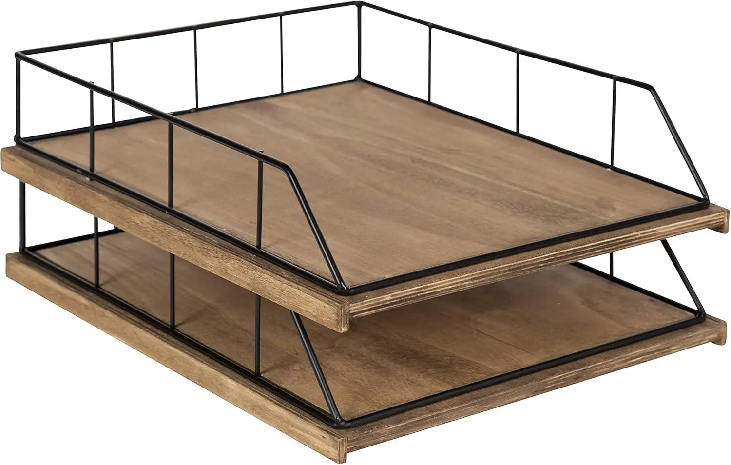 

Benbrook Stacked Metal and Wood Letter Trays, Rustic Wood and Black