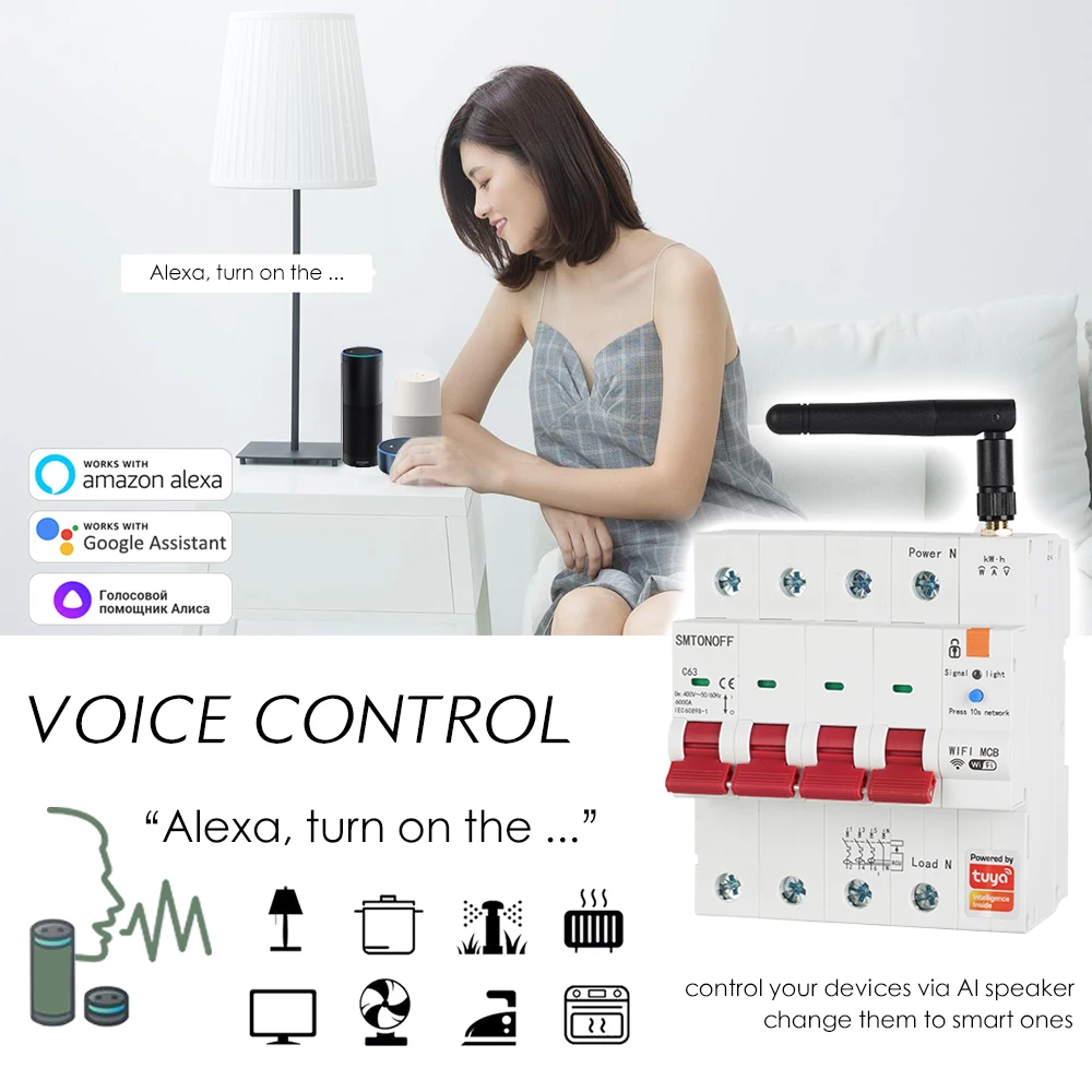 Tuya smart wifi 4p mcb 63a rs485 schalter prepaid meter timer schalter spannungs stroms chutz sprach steuerung alexa google alice – Detail 6