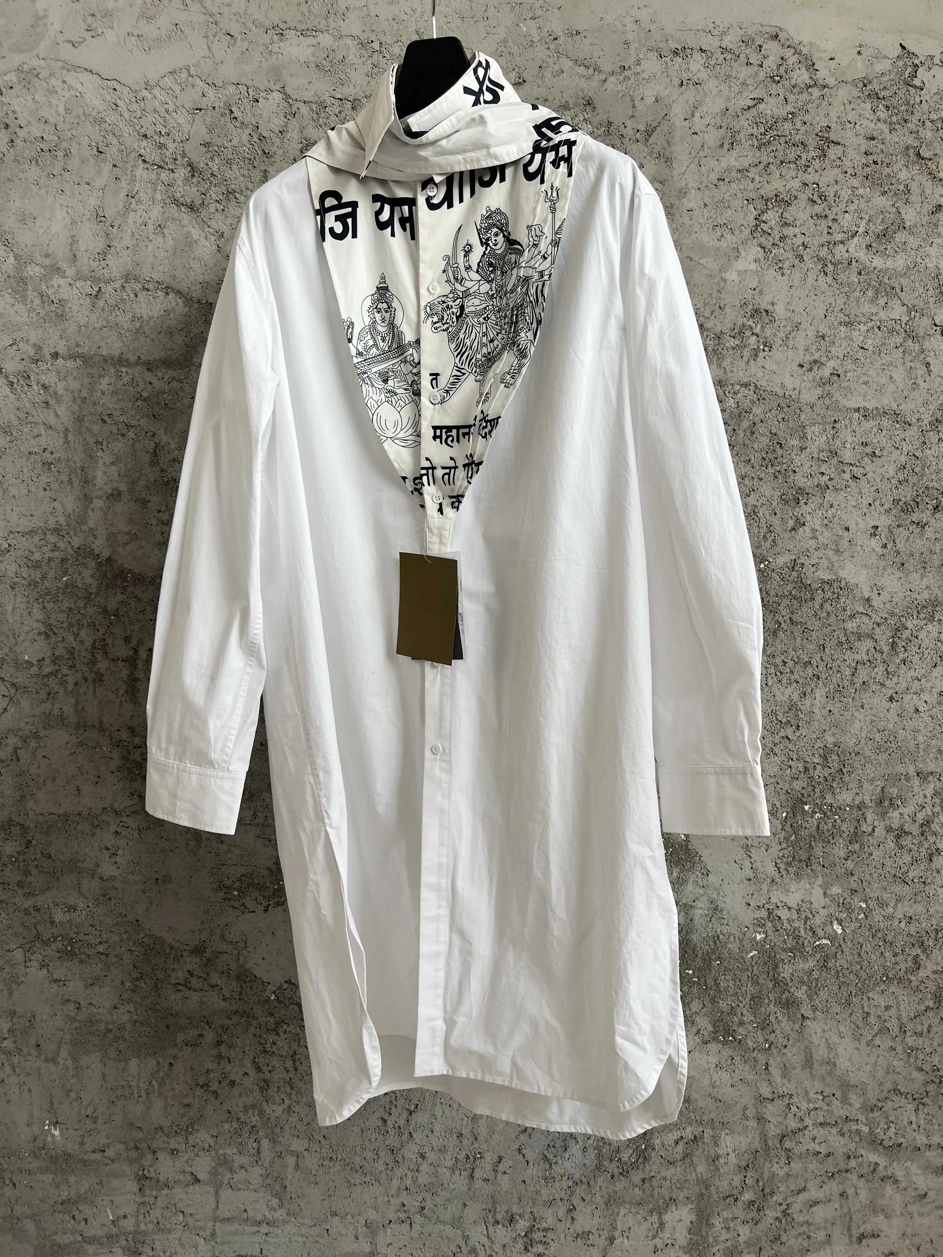 Indian cotton Buddhist-style white pure cotton loose casual bow long-sleeved shirt with ethnic patterns