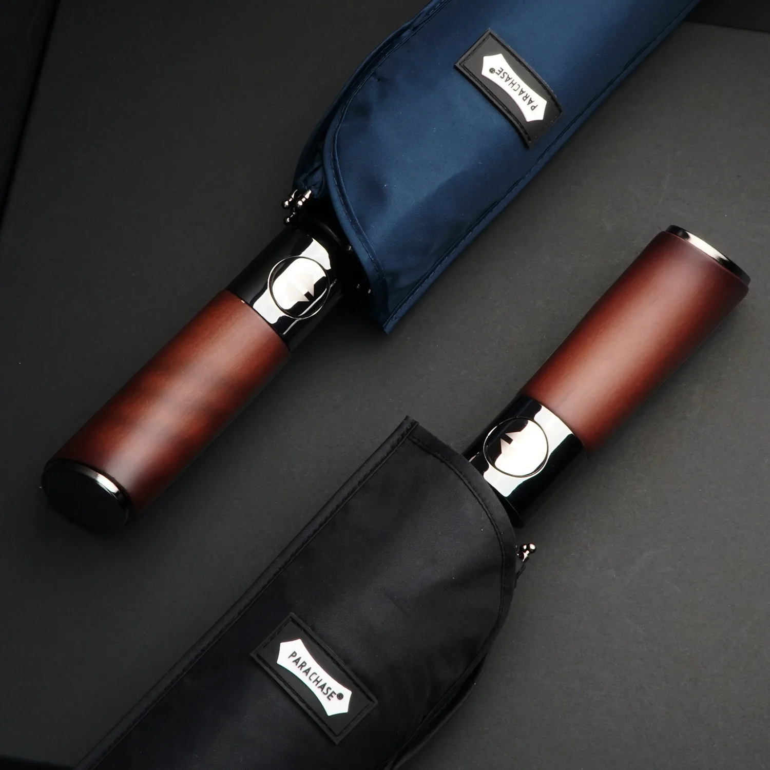 Parachase Automatic Umbrella Men 120cm Large Folding Umbrella Windproof Strong Wooden Handle Big Golf Luxury Umbrella 8K