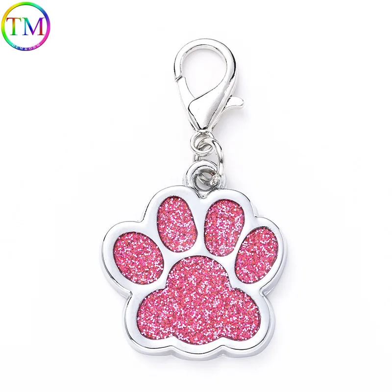 Personalized Dog Tags Engraved Cat Dog Puppy Pet ID Name Collar Tag Pendant Pet Accessories Paw Glitter Pendant Puppy Anti-lost