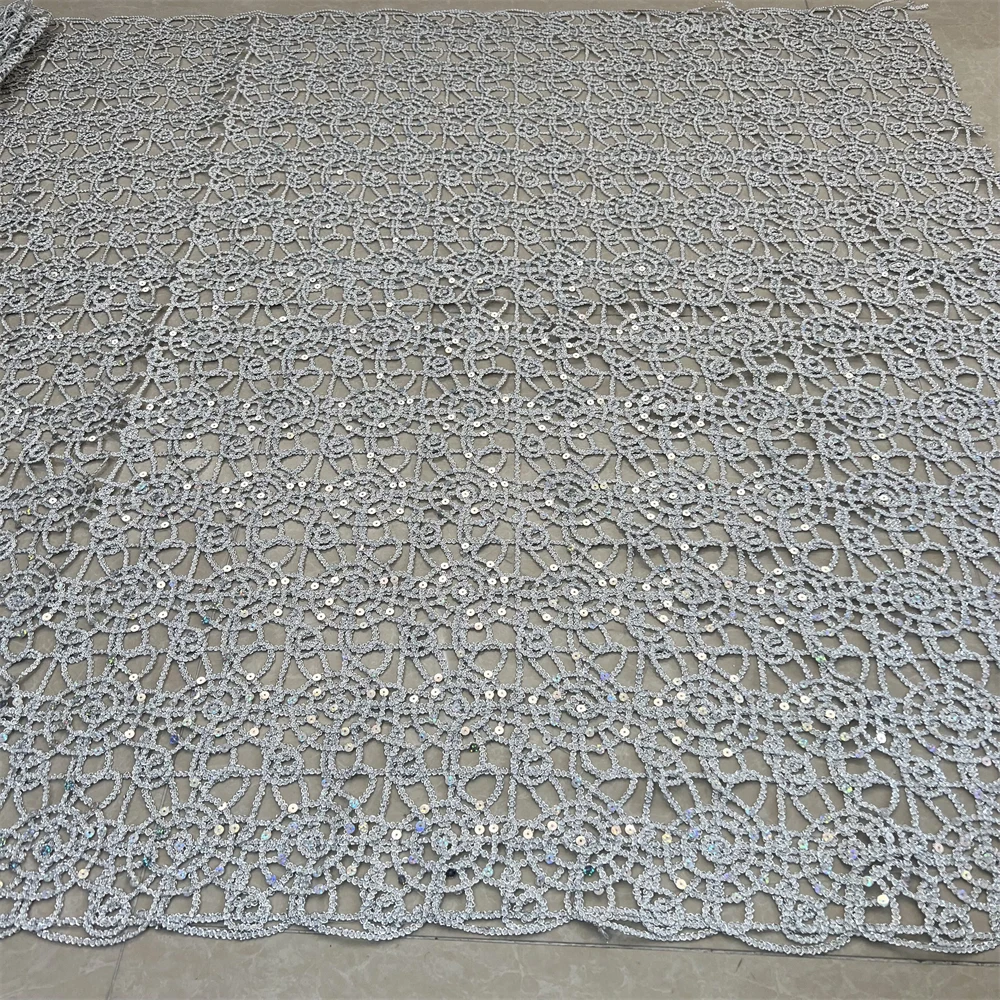 2026 Nigerian Tulle Lace Fabric for Sewing, Wedding Dress, Chiffon Party Guipure, High Quality, Sequins, 5Yard  PS0026