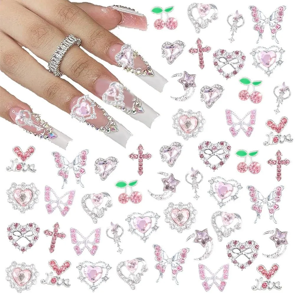 24 pièces nouveau Style Y2k Nail Art strass 3D coeur étoile arc cerise bricolage ongles breloques résine et alliage ongles gemmes décor ongles fournitures