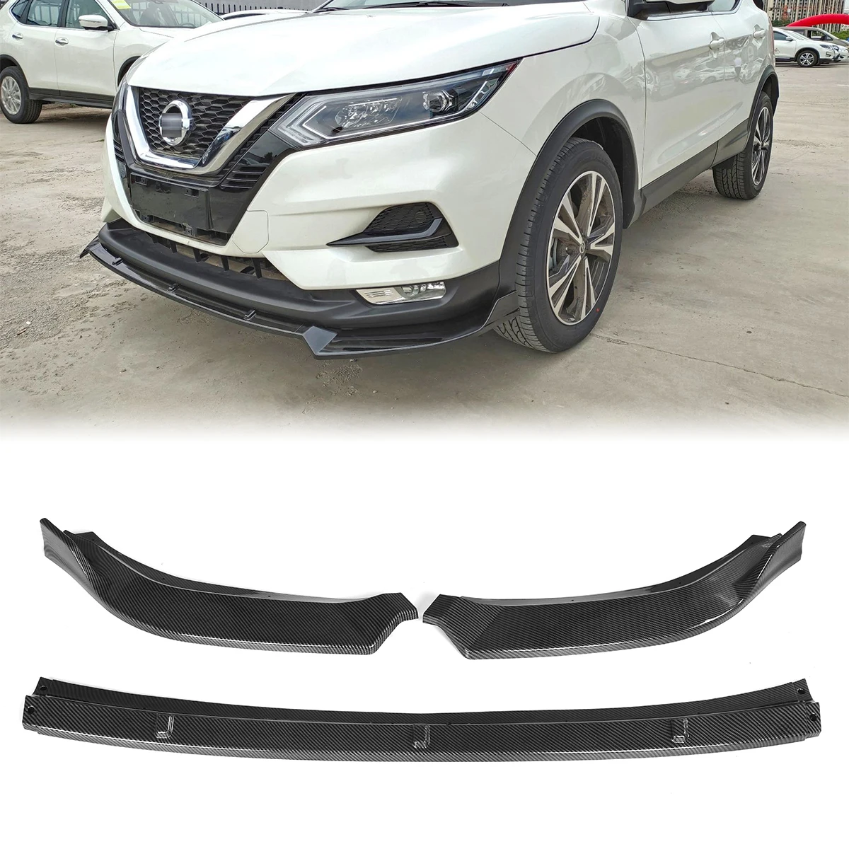 Black Carbon Fiber Look Front Lip Bumper Side Splitter Body Kit Protection Spoiler For NISSAN Qashqai 2019-2020 Car Accessories