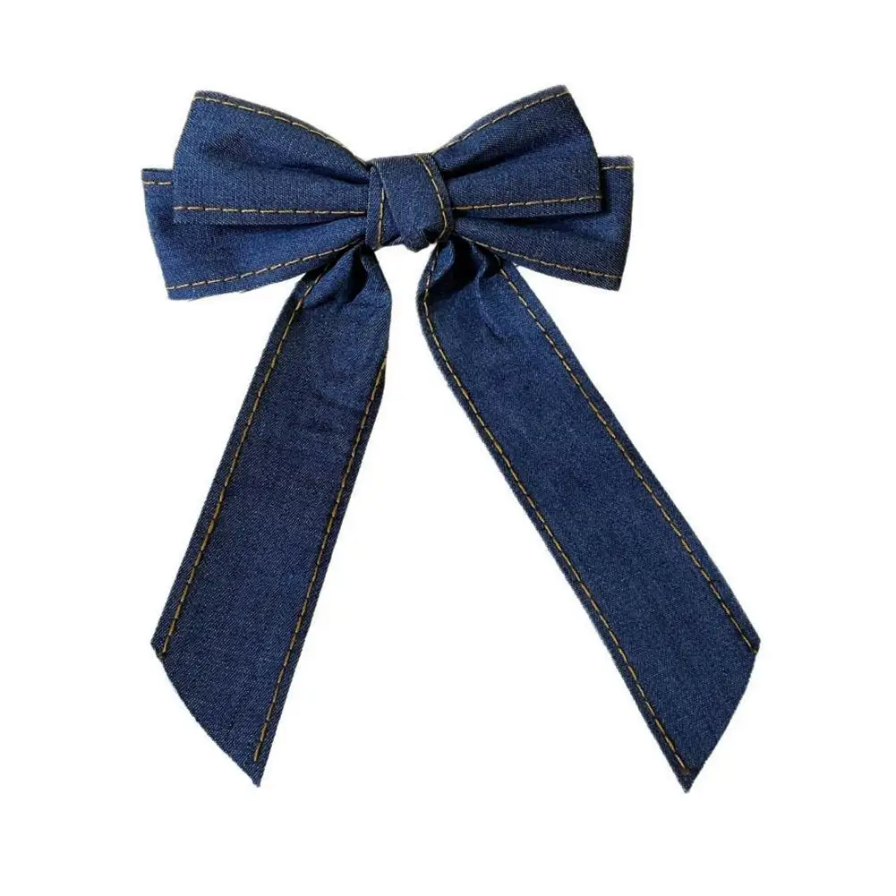 Pince à nœud en Denim bleu Vintage, accessoires de cheveux doux et mignons pour filles, demi-cravate, queue de cheval, couvre-chef