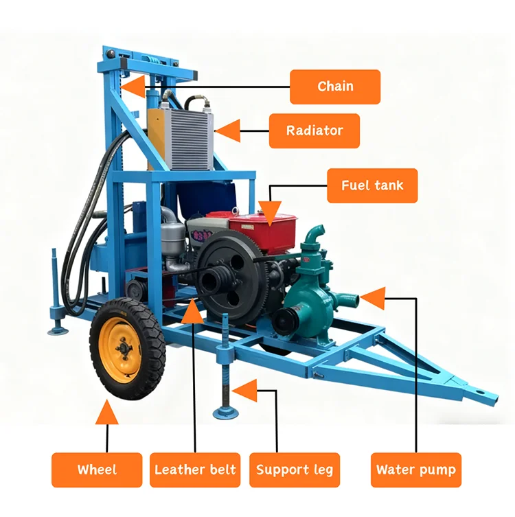 Customized 150m 180m 200m Portable Small Water Well Drilling Rig Hydraulic Multifunctional Water Well Drilling Rig