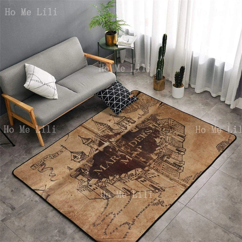 Marauders Map Guide Witchcraft School Wizardry World Magical Document Flannel Floor Rugs Vintage Color Carpet For Home Decor