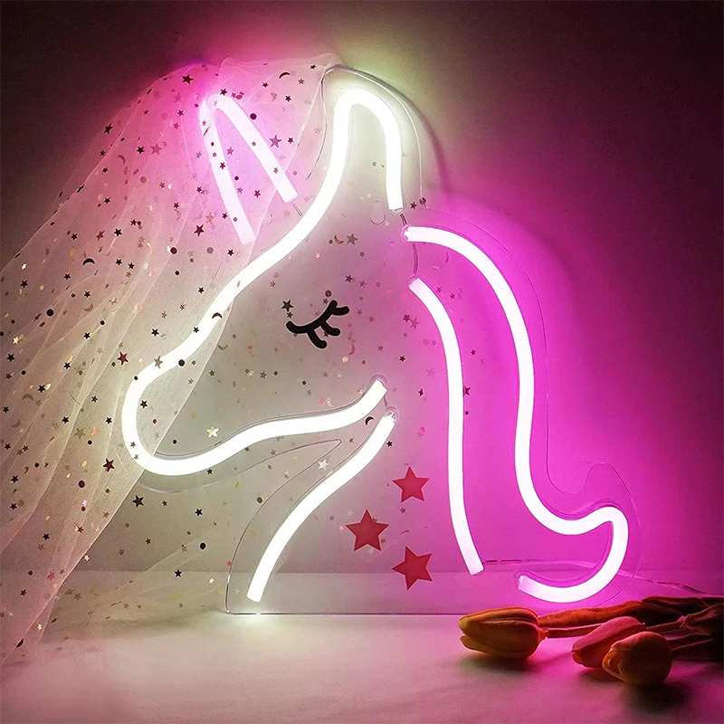 Unicórnio Neon Sign LED Wall Hanging Light, Quarto, Children's Room Night Light, Bar Decoração de Parede, Aniversário, Presente de Natal