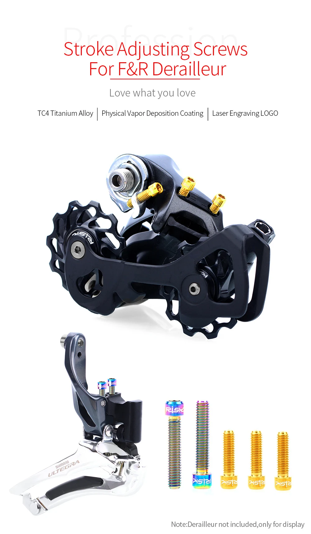 RISIKO Fahrrad Schaltwerk Schrauben vorne und hinten M4 x 13,5 M4 x 20 mm Titan Mountain Road Bike Schaltwerk Hub Einstellschraube vorne und hinten – Detail 1