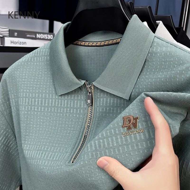

KENNY Летняя деловая повседневная модная социальная молния с короткими рукавами 2025 Новая хлопковая футболка-поло Мужская дизайнерская одежда Высокое качество