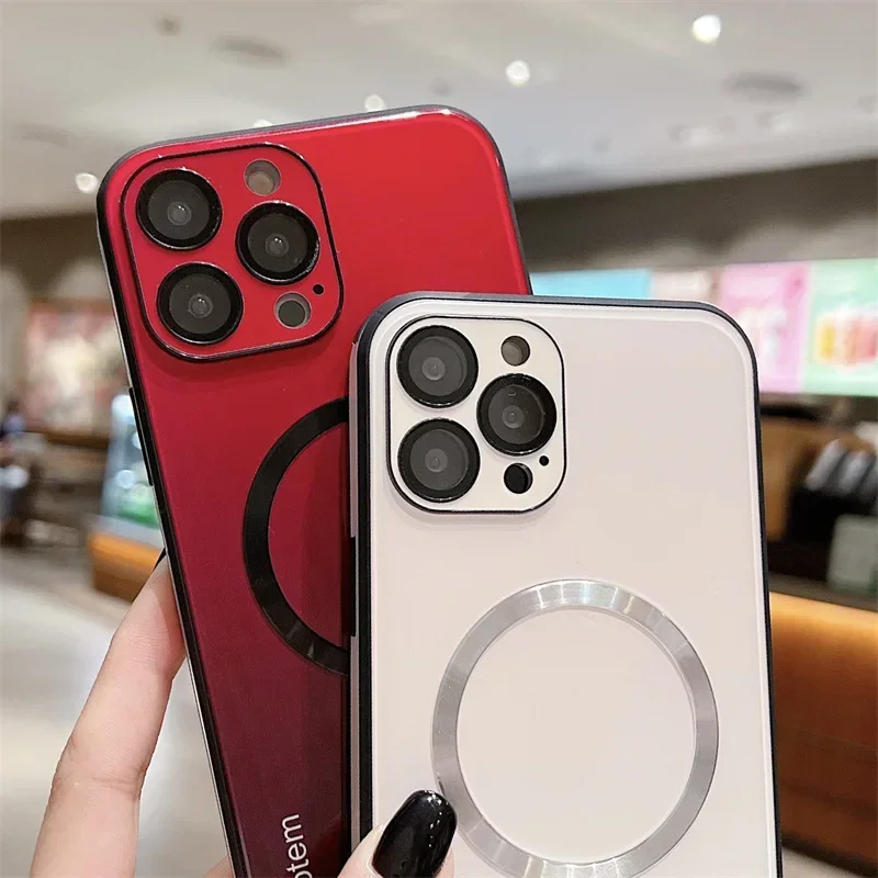 Gradient Magnetic Case for iPhone 16 15 14 13 Pro Max Plus Mag-safe Shell Shockproof Hard Cover Wireless Charging Bumper Funda