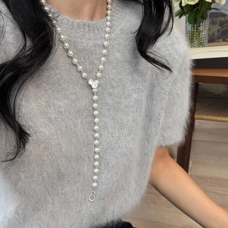 

Adjustable White Fritillary Gourd Buckle Shijia Pearl Necklace Temperament Internet Celebrity Fashion Autumn and Winter Characte