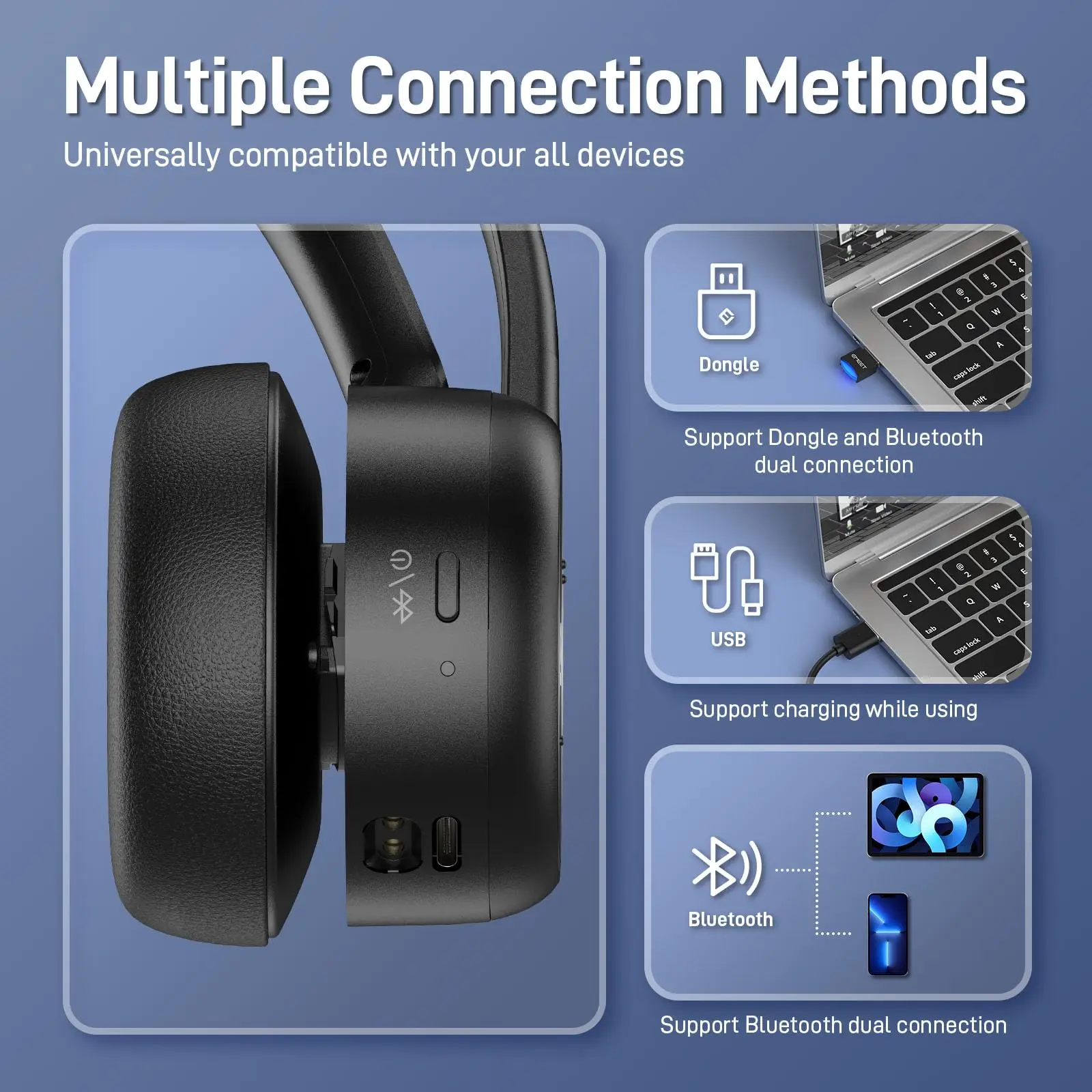 Wireless Headset with Microphone EMEET HS80 Bluetooth 5.2 Headsets with Charging Base Wireless Headphones for Office/Call Center