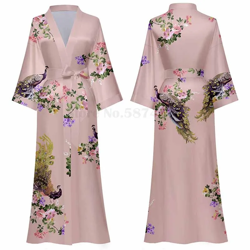 White Long Wedding Robe Gown Sleepwear New Print Flower Nightgowns Women Sexy Kimono Bathrobe Intimate Lingerie Home Clothes