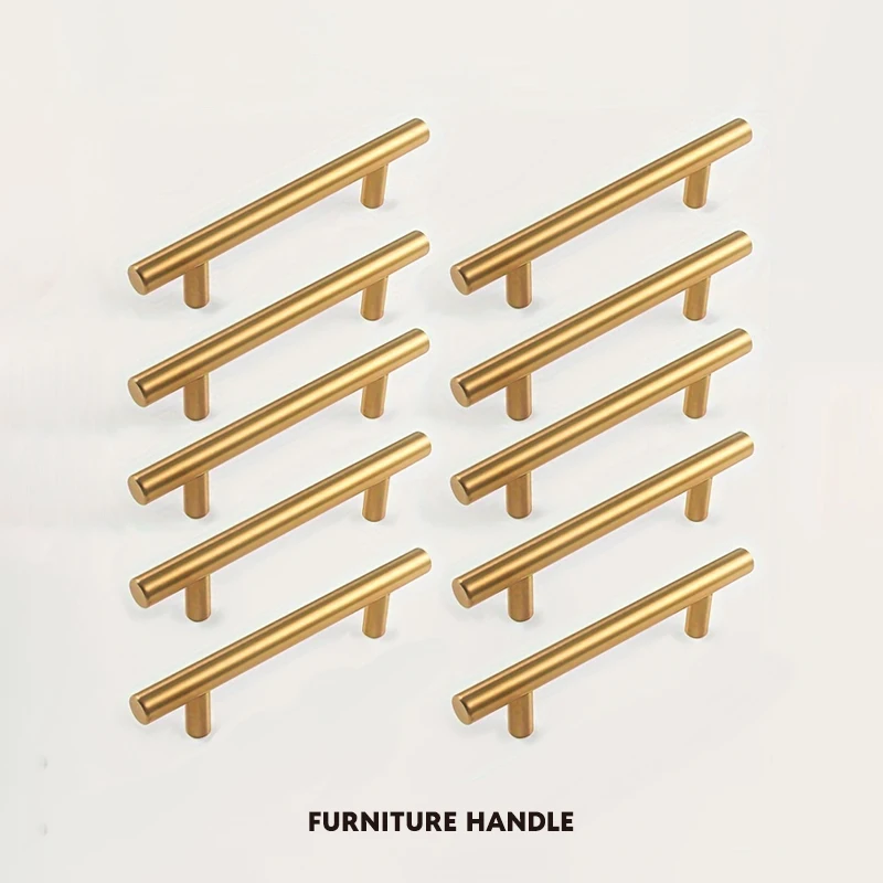 10Pcs Golden Handle Stainless Steel Kitchen Cabinet Door Knob Furniture Drawer Pull Hardware Pulls T Bar Handle Cabinet Pulls