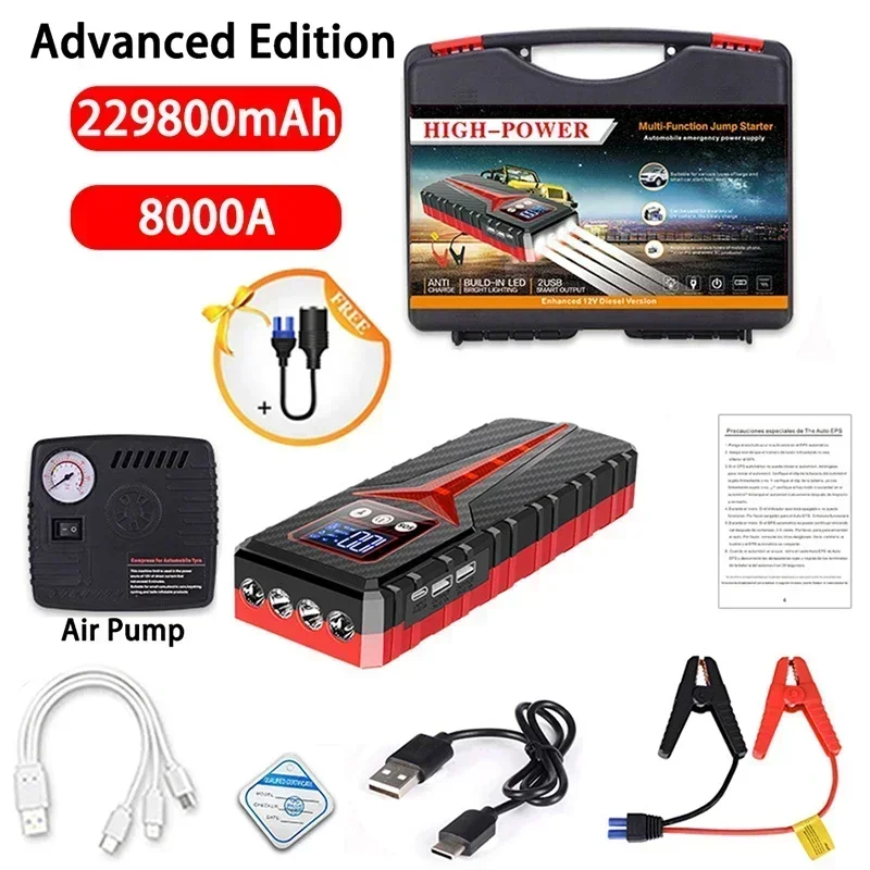 New 12V 229800mAh Car Jump Starter Portable Power Bank Battery Starter Gasoline and DVehicles Emergency Booster Assecories