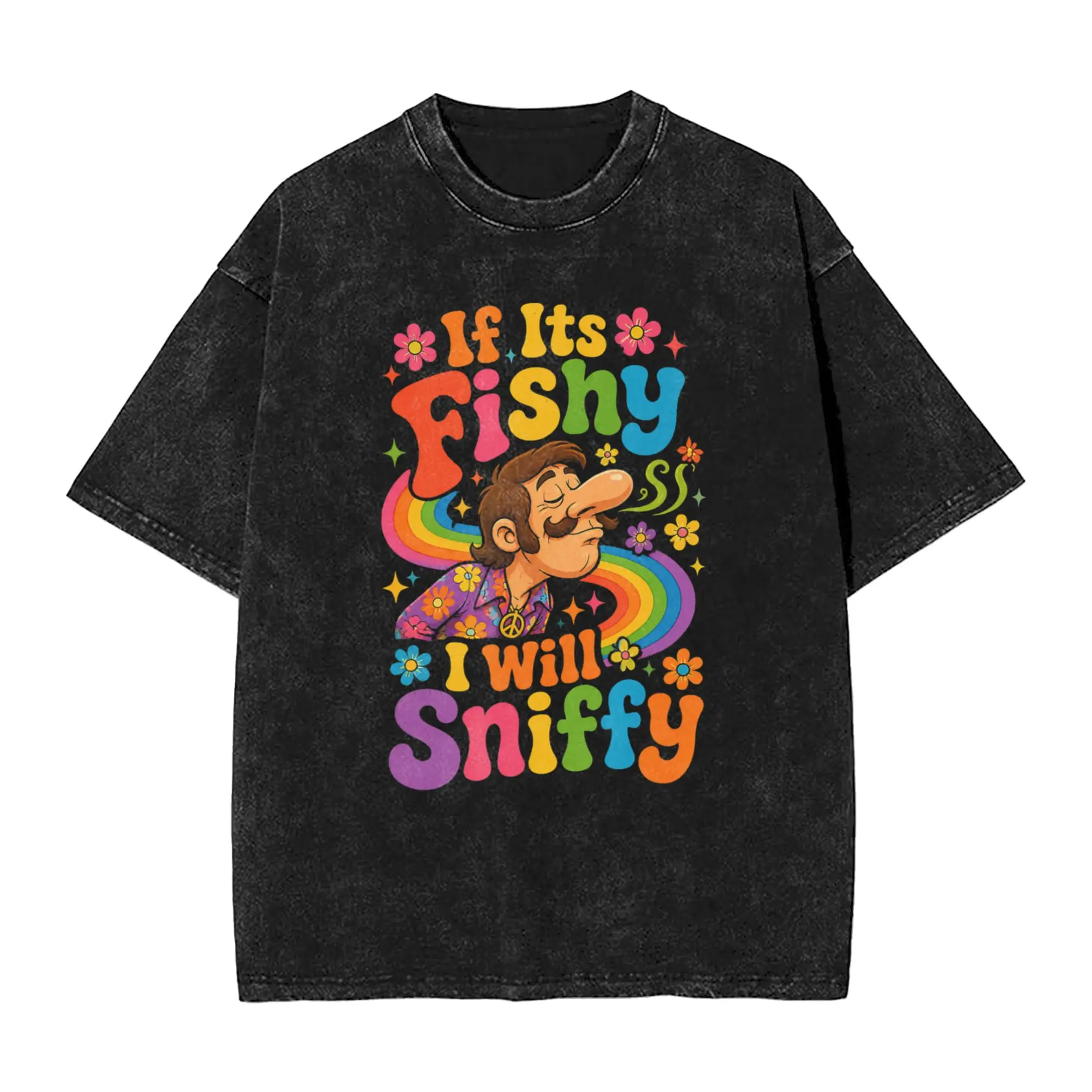 Harajuku Washed Shirts If It's Fishy I Will Sniffy Funny Embarrasing  Outfit Vintage T-Shirts Oversize  Streetwear Short Sleeve