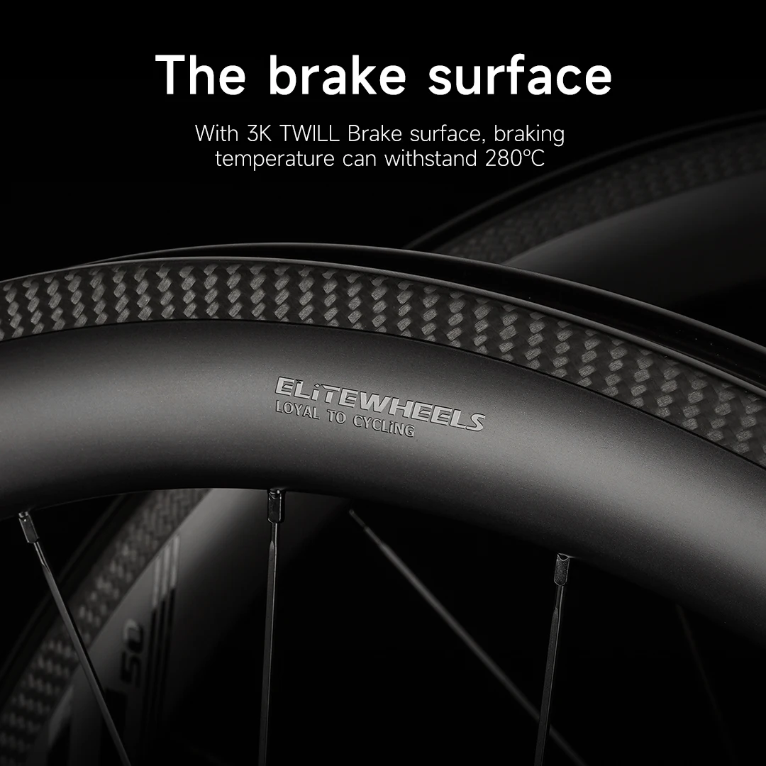 ELITEWHEELS SLR 700c Road Carbon Wheelset 3K Twill Brake Surface Ratchet System 36T Straight Pull Hub Clincher Tubeless Rim