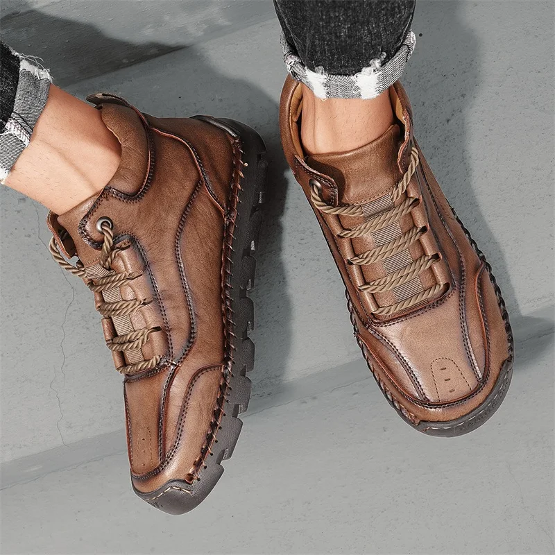 

Fashion Brand Men's Round Toe Oversized Handmade Casual Shoes for Autumn New Men's Comfortable Lace Up Anti Slip High Top Boots