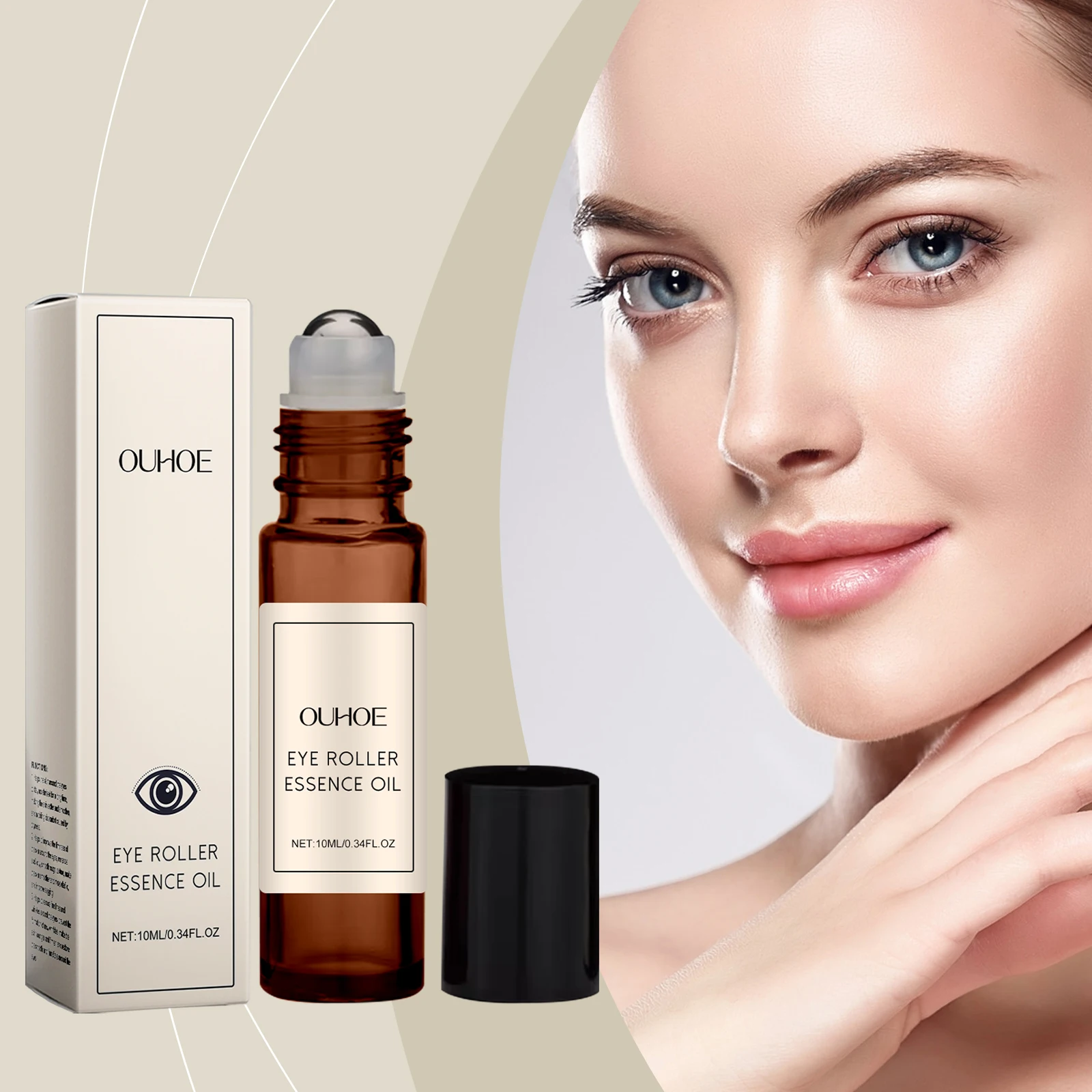 زيت جوهر أسطوانة العين - علاج الهالات السوداء والانتفاخ، العناية تحت العين مع أداة توزيع التدليك - 10 مل / 0.34 أونصة سائلة