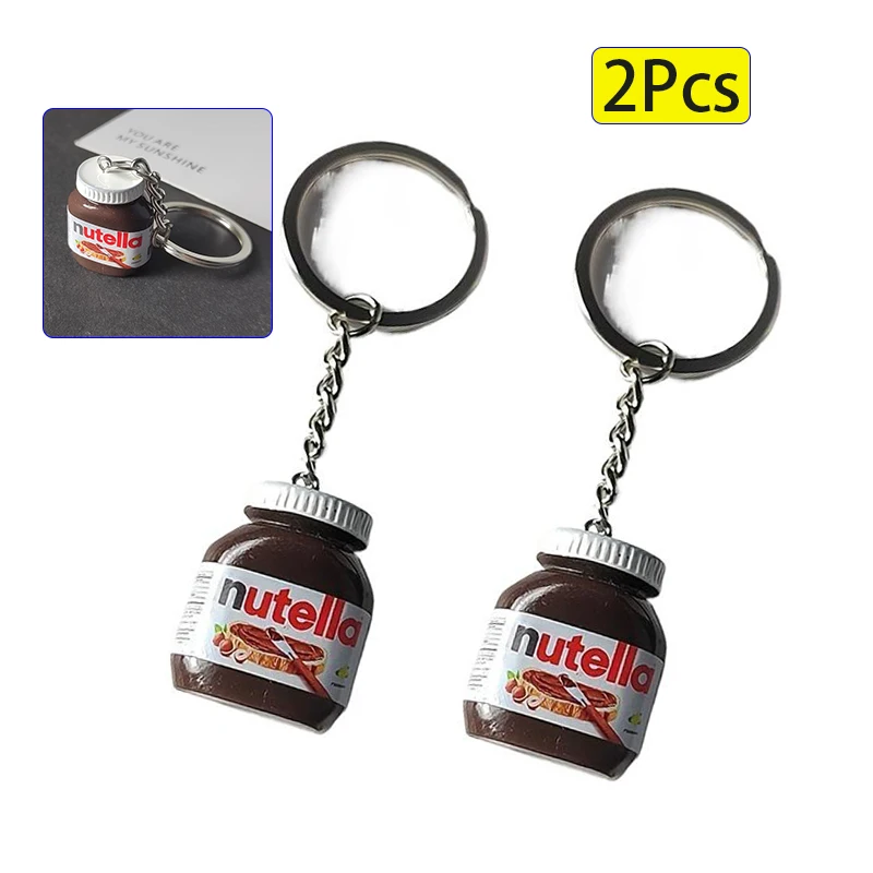 2Pcs Kreative Simulation Haselnuss Schokolade Marmelade Flasche Schlüsselbund Paar Schlüsselbund Tasche Anhänger Auto Schlüssel Halter Geschenke
