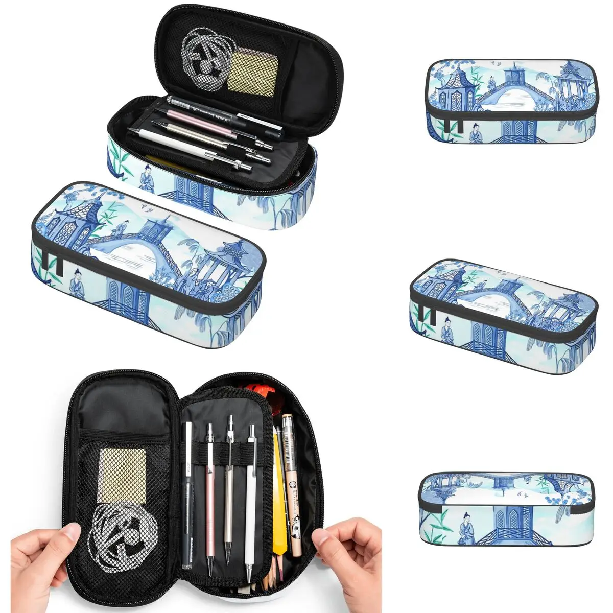 Blue Willow Chinoiserie Pencil Cases Large Storage Pen Bags Pen Box Pencil Pouch For Boys Girls Students Stationery School