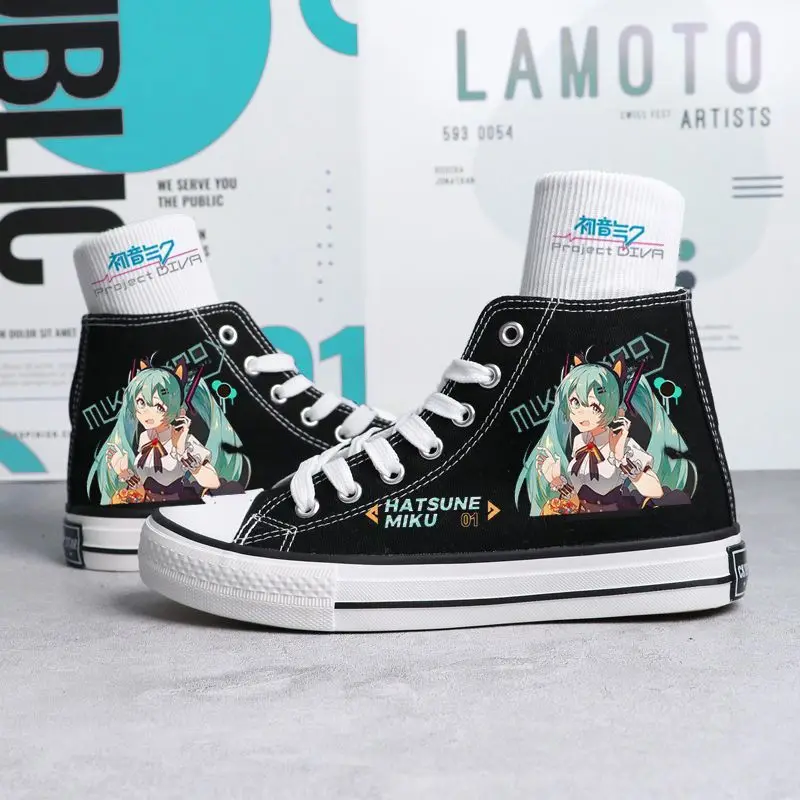 Kawaii hatsune miku leinwand schuhe sommer neue dünne schuhe cartoon neue high top/low top vielseitige junge mädchen schuhe paar stil