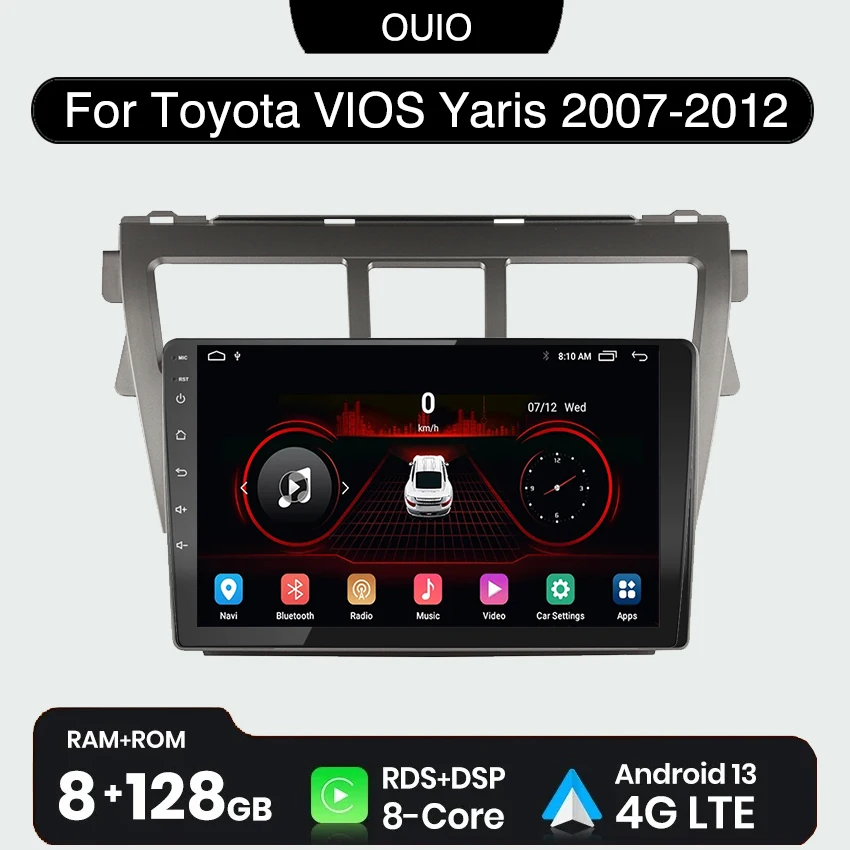 

Android 13 Radio For Toyota VIOS Yaris 2007 2008 2009 2010-2012 Car stereo Multimedia Player Carplay Auto GPS navigation 2DIN
