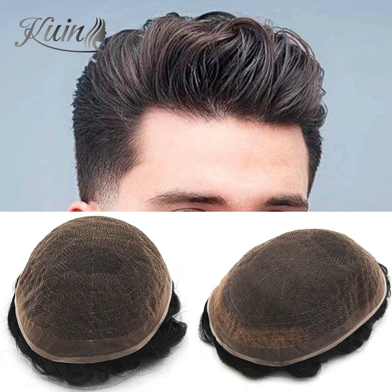 Prothesis Peluca de cabello humano de encaje completo para hombres, tupé de encaje francés transpirable, línea de pelo Natural, sistemas de reemplazo de 6"