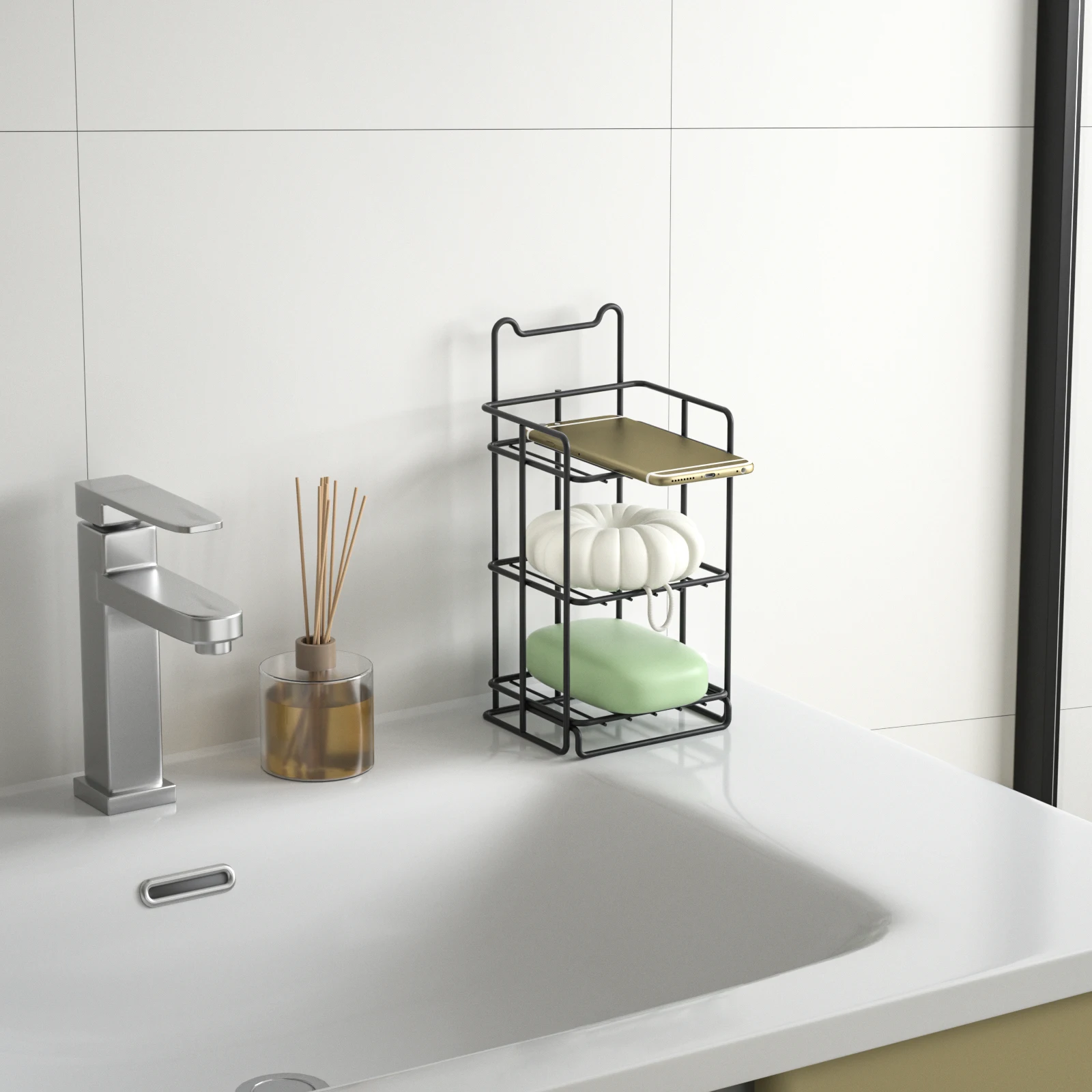 Portable Shower Caddy Bar with Strong Suction Cup Rust-Proof Stainless Steel Soap Holder & Drain for Bathroom Wall & Corner