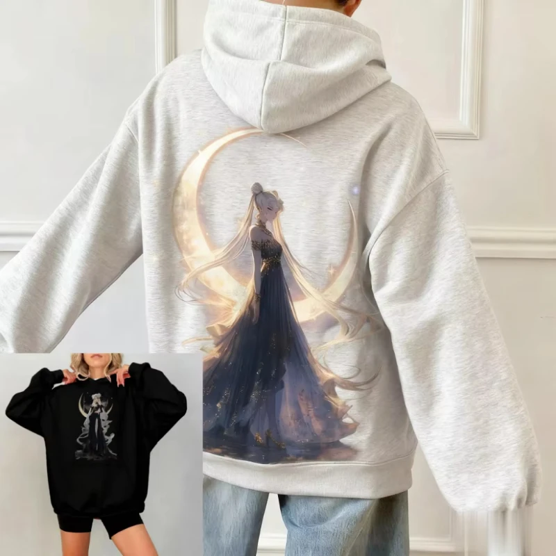 MINISO Sailor Moon Anime Women Men Hoodie Oversized Casual Streetwear Kawaii Print Pullover Sweatshirt Spring Autumn Trendy Tops