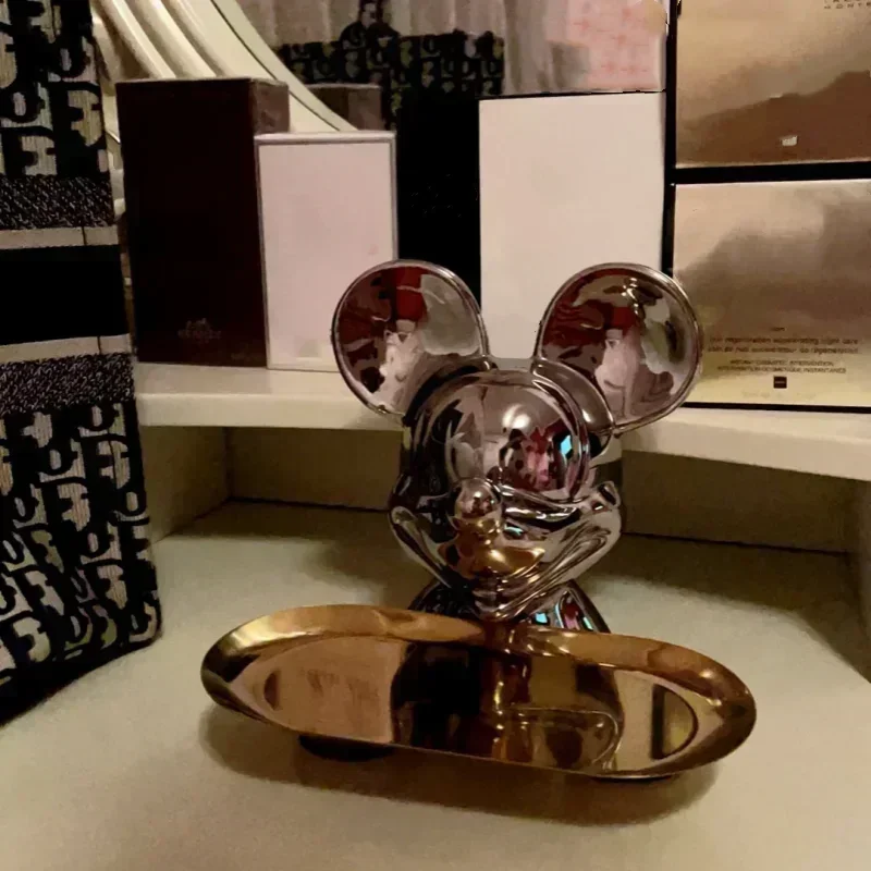 Disney Mickey Mouse Tray Cute Tv Cabinet Luxury Cartoon Ornaments Home Entrance Key Storage Electroplating Decoration Gifts