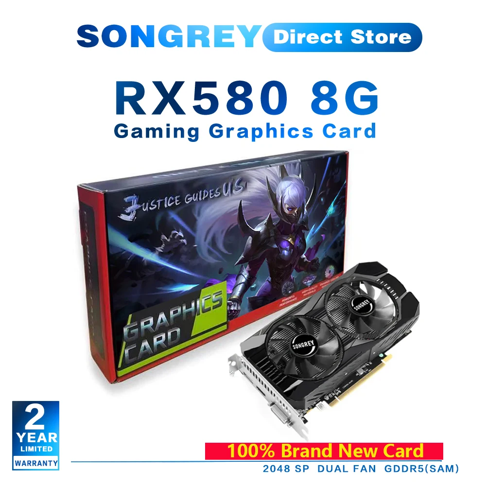 SONGREY-tarjeta gráfica RX 580, 8GB, 2048SP, 256bit, GDDR5, GPU, tarjeta de vídeo para minería, RX580, 8G, garantía para juegos de ordenador