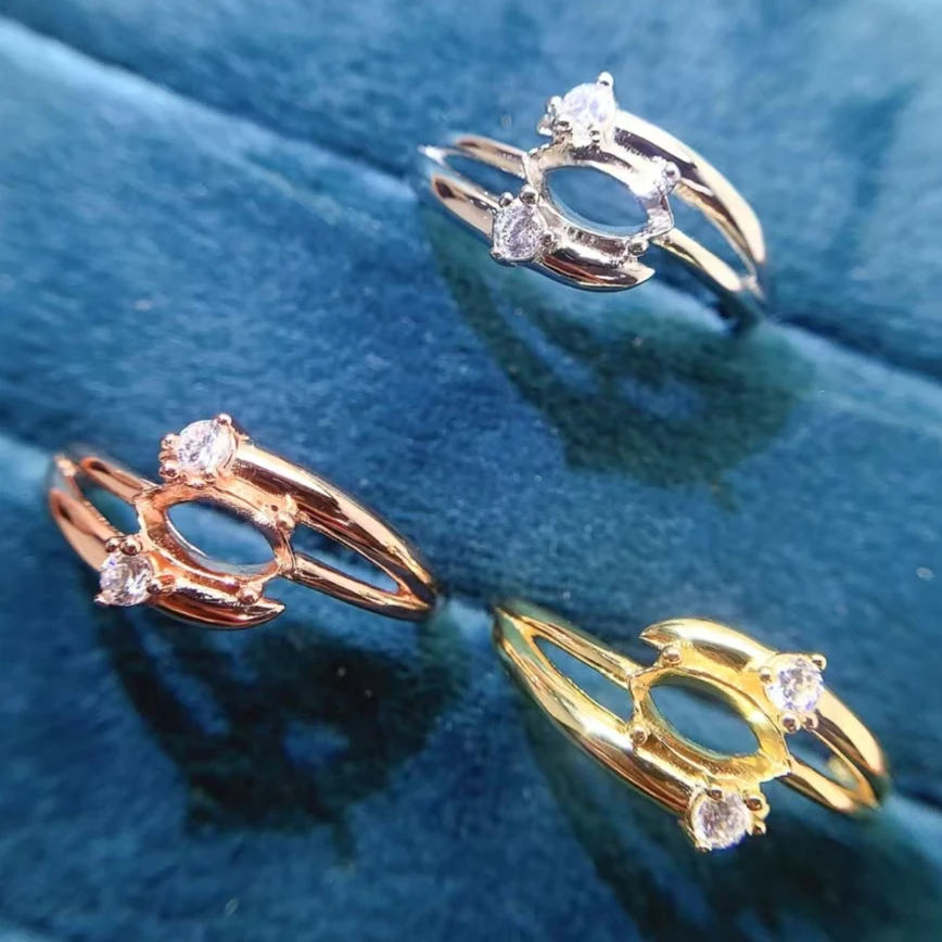 4mm*8mm Gemstone Ring Setting for women jewelry Making 925 Silver Ring Setting with 3 Layers 18K Gold Plating