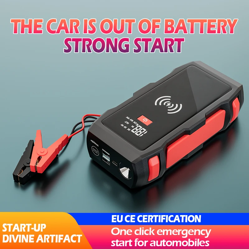 

Car Start Power Bank Vehicle Charger Portable 12v Jump Starter With Wireless Charging USB LED Light Lithiumion Battery