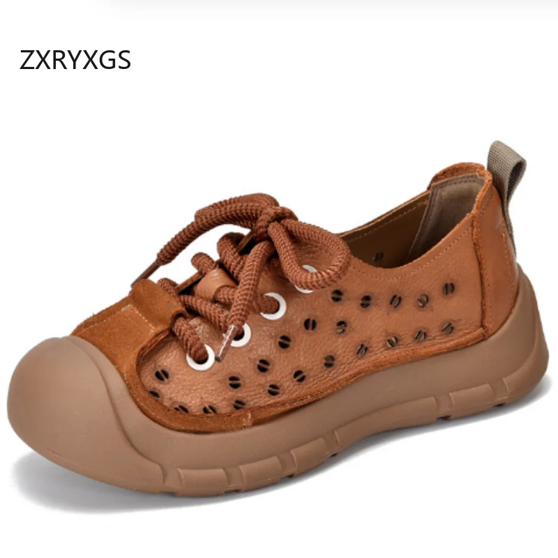 

ZXRYXGS Premium Full Real Leather Hollow Sneakers Women's Vulcanized Shoes 2025 Rertro Style Breathable Cool Sneaker Trend Shoes
