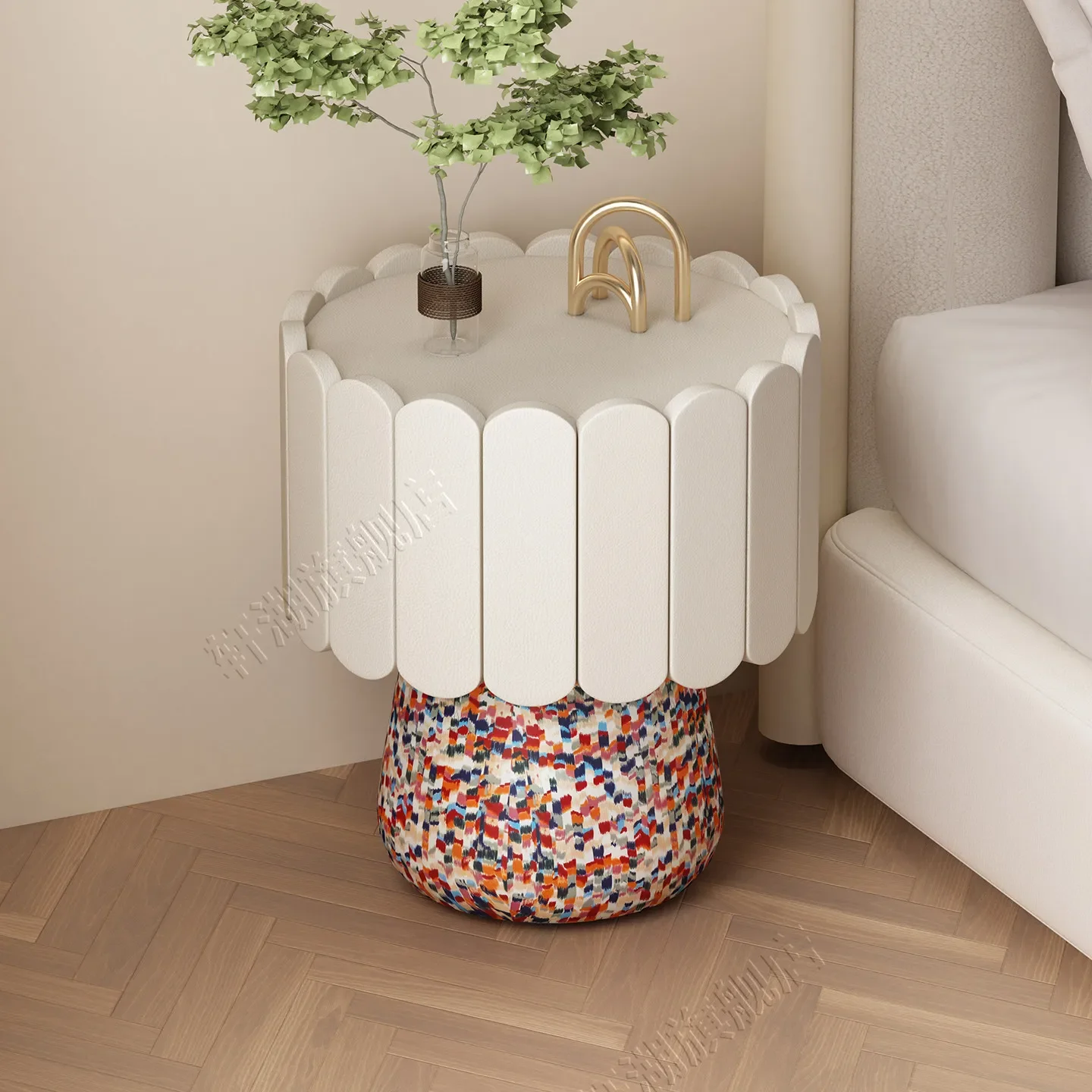 

LH solid wood bedside table cream style home bedroom locker light luxury high sense