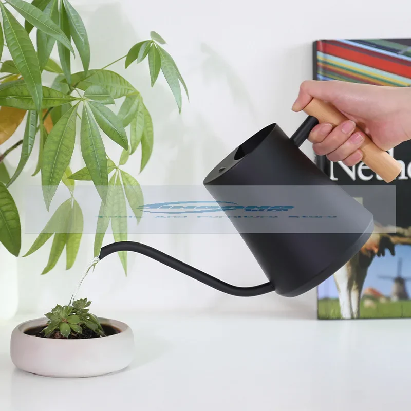 

Long nozzle watering kettle watering device stainless steel wooden handle