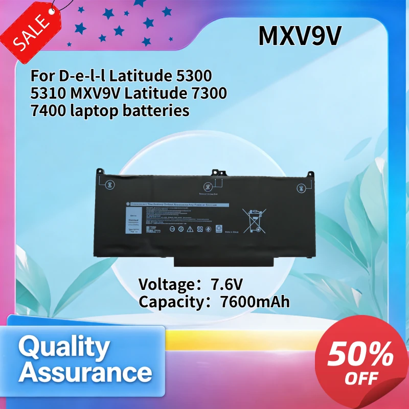 

7600mAh Compatible with D-e-l-l Latitude 5300 5310 MXV9V Latitude 7300 7400 laptop batteries