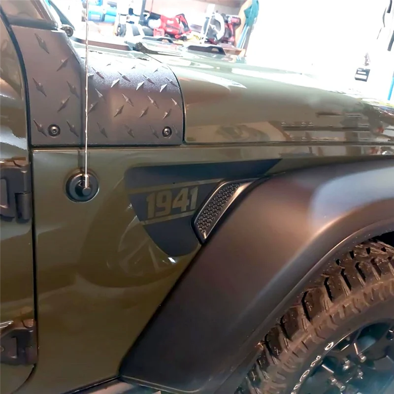 Side Fender Vent 1941 Decals, Precut Black PVC Sticker For Jeep Wrangler JL / Gladiator JT 2018-2024 Parts Accessories