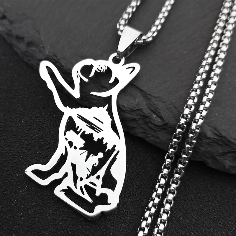 French Bulldog Pug Dog Pet Necklace for Women Men Stainless Steel Eiffel Tower Venus Statue Chain Gift Jewelry colliers N2316S01