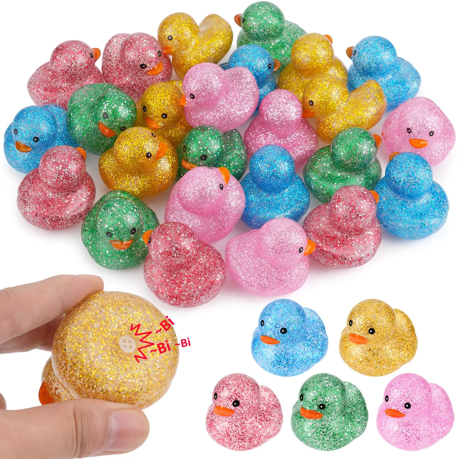 30-300 Patinhos de Borracha Mini com Glitter, Brinquedos de Banho Flutuantes e com Som para Bebês e Crianças em Idade Pré-Escolar, Ideal para Chá de Bebê
